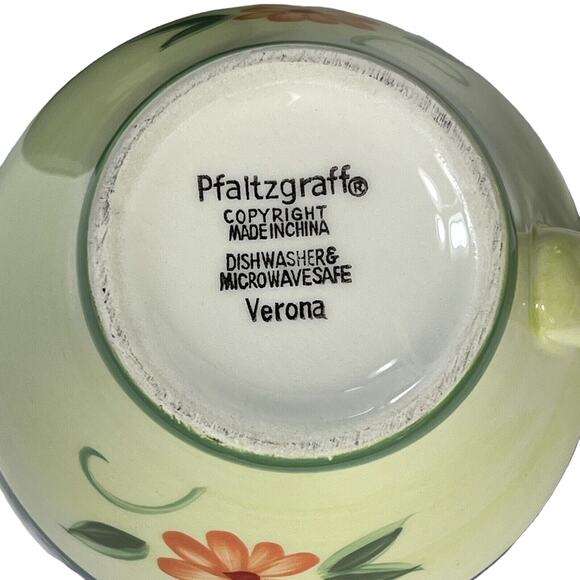 Set of 2 Pfaltzgraff Verona Coffee Cups Green Blue  Floral 16 oz Mug Cottagecore - Picture 6 of 13